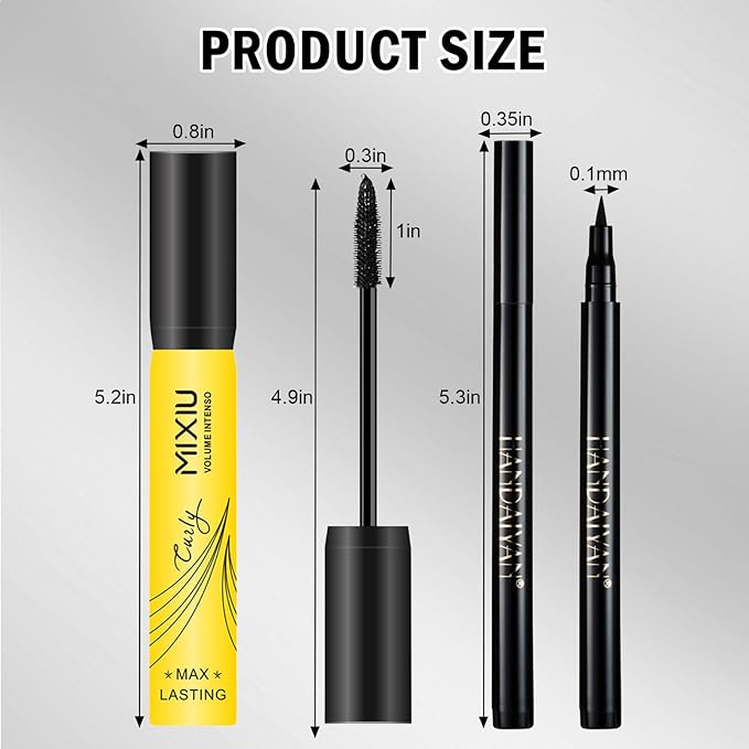 Mascara Eyelashes & Liquid Eyeliner Pencil Set, Lash Extensions Mascara Volume and Length Waterproof, Long-Lasting Smudge-Proof Makeup Set for Women #Burgundy