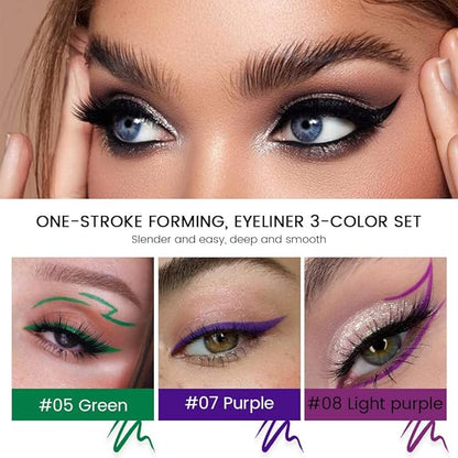 evpct 3Pcs Green Royal Blue Nordic Purple Liquid Wing Eyeliner Stamp Eye Pencil Set Waterproof Colored Color Eye Liner Stamps Shapes delineador de ojos contra el agua delineadores de colores para ojos