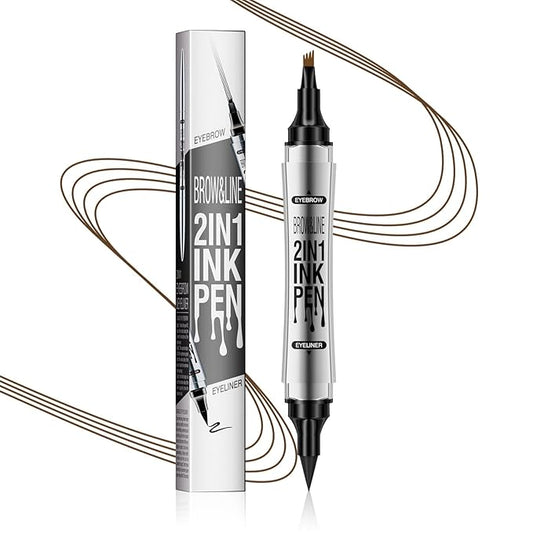 Microblading Eyebrow Pen - Eyebrow Pencil Magical 2-in-1 Dual-Ended Brow Pencils with 4-Fork-Tip & Precise Brush-Tip, Create Natural Hair-Like Brows & Eyeliner for Women, Last All-Day (Dark Brown)