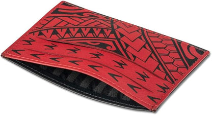 Polynesian Tattoo Leather Credit Card Holder Super Slim Wallet "Hiku" with Tribal Tattoo art by Eugene Ta’ase (Red) from NAKOA