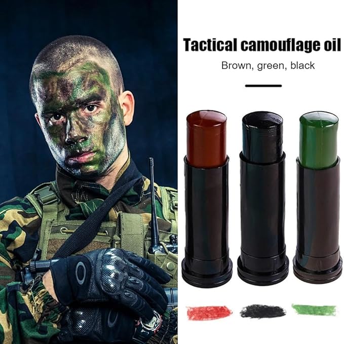 3 Colors Camo Face Paint Eye Black Stick Anti-Sun Portable Camouflage Suit Waterproof Easy Removal Equipment Outdoor Camping Supplies Bulk Baseball/Softball/Football Sport Hunting