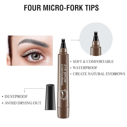 Magic Eyebrow Pencil, Microblading Eyebrow Pencil Contouring Pen, 4 Tipped Precise Brow Pen, Fine Stroke Microblading Eyebrow Pencil Natural (Dark Brown*2)