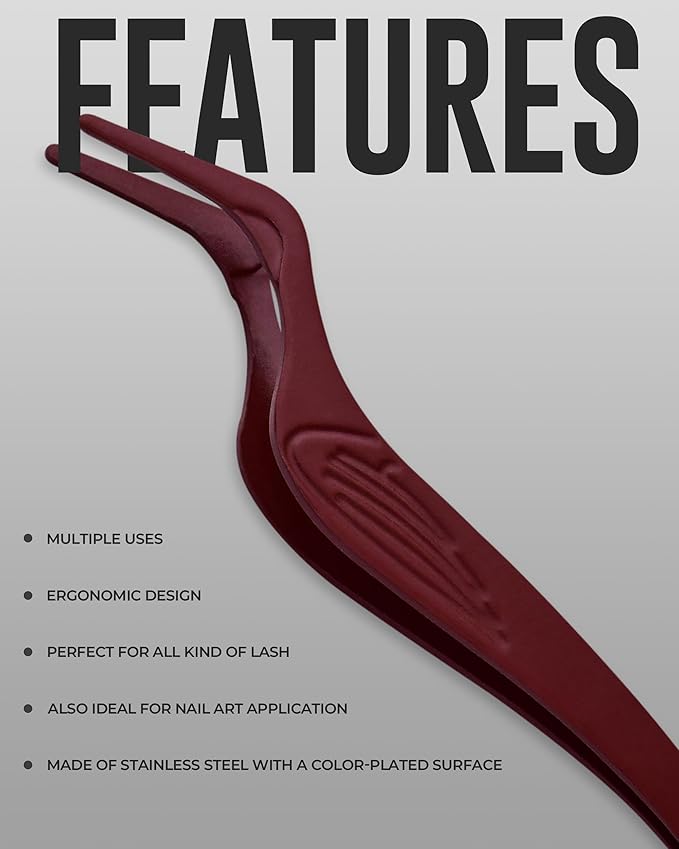 Eyelash Applicator Tool in Leather Case -Best Lash Cluster Applicator-with Stainless Steel Curved Design Lash Applicator Use for Wisps Lashes(Nude) (Maroon)