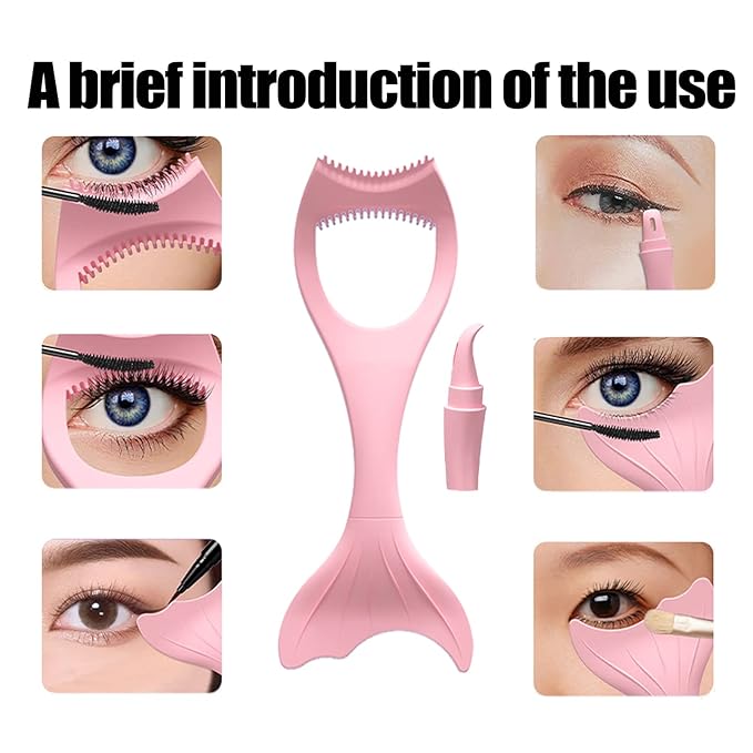 SHANPIN Silicone Winged Eyeliner Stencil Makeup, Mermaid Mascara Guard Upper Lower Eye Eyeliner Tape Lash Mascara Guard Applicator Eyelash Comb Cosmetic Tool, Reusable Makeup Eyelash Tool, Detachable
