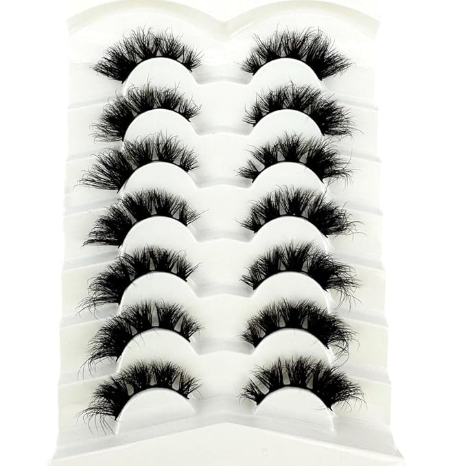 HBZGTLAD NEW 7pairs Cat eye Eyelashes 3D Natural False Lashes 5d Fluffy Soft Cross Manga Lashes Wispy Natural Eyelash Extension Makeup (L16)