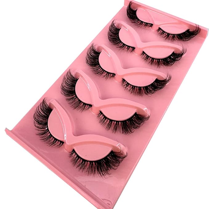 HBZGTLAD New 3D Cat-Eye Mink Eyelashes Curled Winged Natural Realistic Messy End Eye Elongated Thick False Eyelashes Soft Fake Eyelashes (V4)