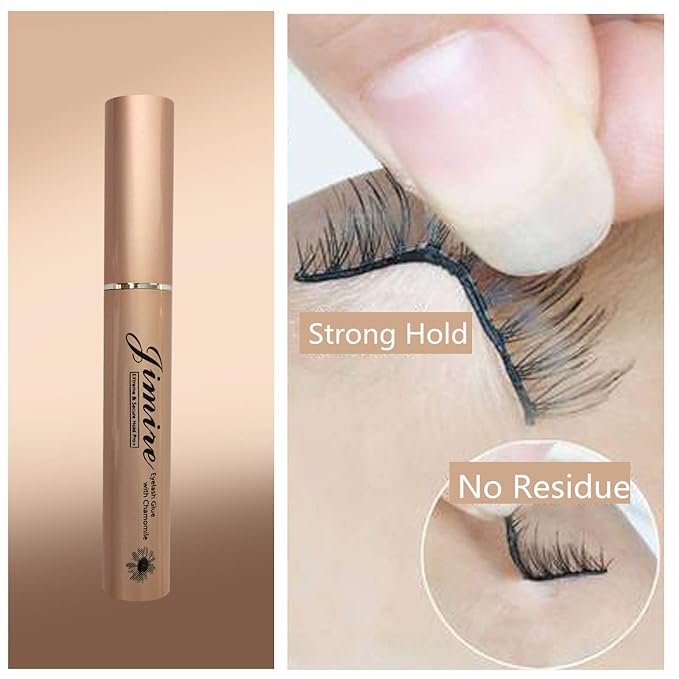 JIMIRE Eyelash Glue Clear | Secure Hold for False Eyelashes | Latex-Free Eyelash Adhesive with Chamomile Suitable for Sensitive Eyes