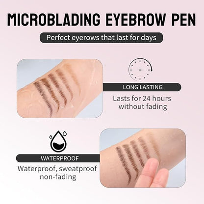 Microblading Eyebrow Pen,2-in-1 Dual-Ended Eye Brow Pencil with 2-Fork-Tip and Precise Brush-Tip, Waterproof Long Lasting Eyebrow Pen for Natural Hair-Like Brows(Black)