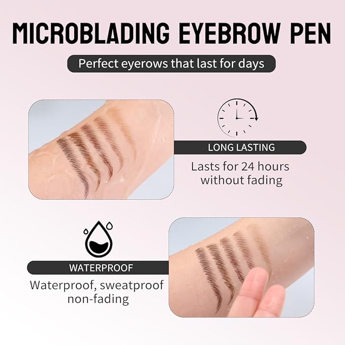 2 Pack Microblading Eyebrow Pencils for Women,2-in-1 Dual-Ended Eye Brow Pen with 2-Fork-Tip and Precise Brush-Tip, Waterproof Long Lasting Eyebrow Pen for Natural Hair-Like Brows(Brown*2)