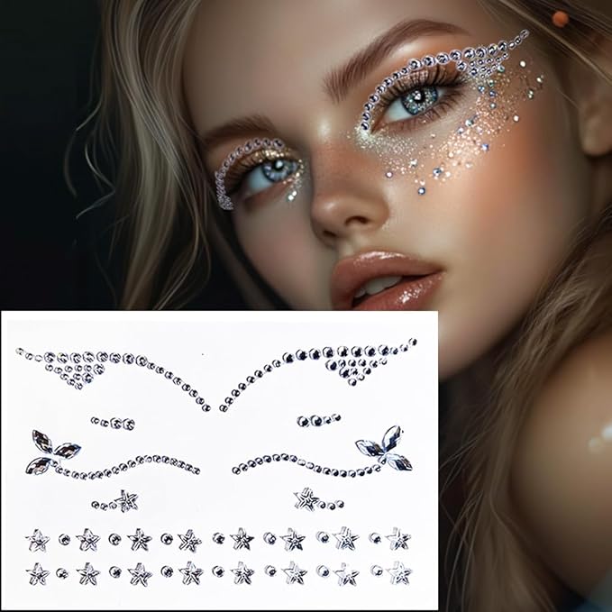 Eyeliner Gems,Rhinestone Festival Eyeliner Face Bindi Decorations Jewels Body Glitter Crystal Sticker for Men Women Kids Halloween Prank Makeup Costume,2-Pack