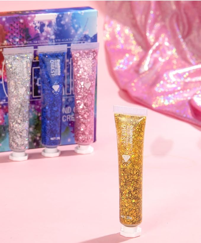 Pop Eye Shadow Sequin Cream Face Body Glitter Polarized Sequin Cream High Light Dazzle Color Brightening Set Stage Makeup， 6-Color Suit