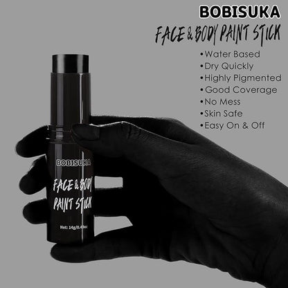 BOBISUKA Black Face Body Paint Stick Eye Black Sticks for Football Baseball Softball Water Based Face Painting Kit Quick Drying Foundation Makeup for Halloween Skeleton Skull Cosplay SFX Costume Party