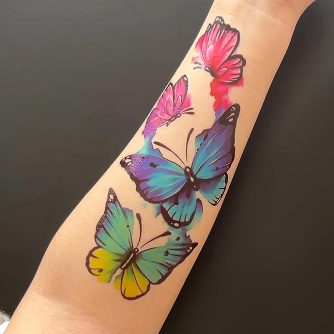 3D Watercolor Temporary Tattoo for Women Men, Colorful Small Half Arm Tattoos Flower Butterfly Cat Fake, Tiny Tattoo Sticker Tiger Wolf Waterproof