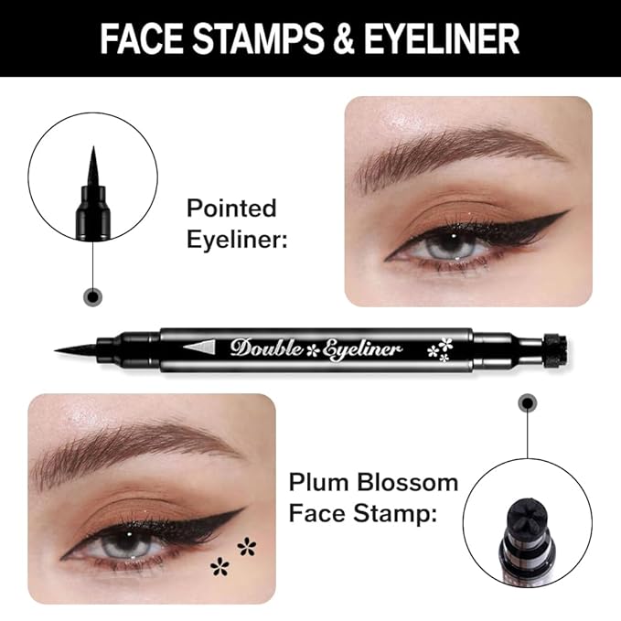 evpct 1Pcs Black Colored Winged Eyeliners Stamp, Black Flowers Face Stamps Makeup Eyeliner Eye Stamp Liners Tool Set Kit for Women Waterproof, Wing Eyeliner Stamp Figures Tool Wingliner Shapes, 03#