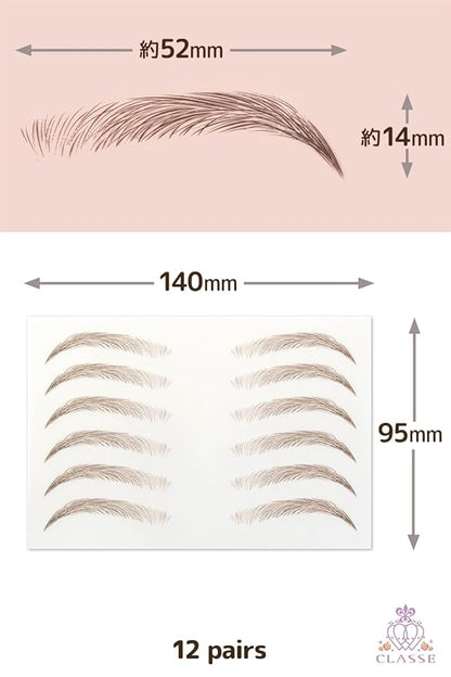 CLASSE Waterproof Eyebrow Tattoo Sticker, 12pair 4D Hair-Like temporary sticker on eyebrows, No water needed, peel off Painfuless, for women girls Elegant Arch Brown
