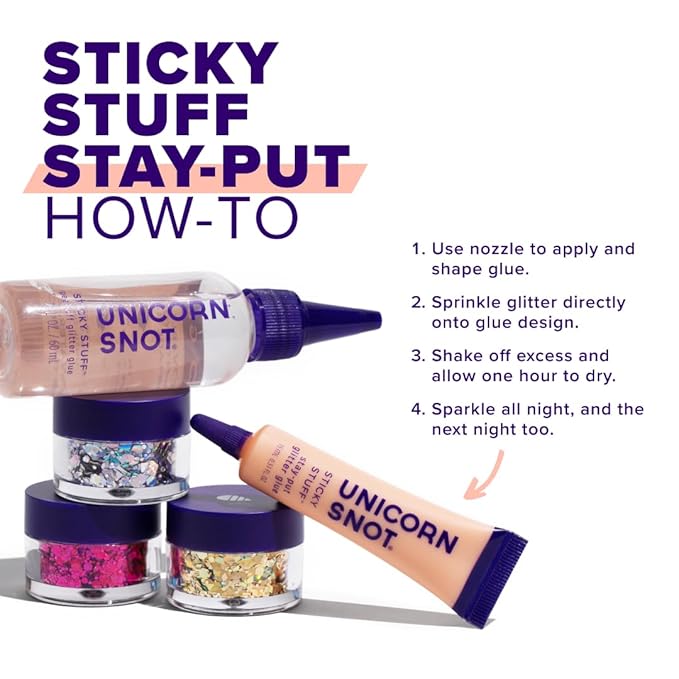 Unicorn Snot Glitter Glue Primer - Sticky Stuff™ Stay Put Glitter Glue for Long-Lasting Perfection - Safe for Face - Waterproof, Non-Toxic Primer for Body & Face - Dries Clear