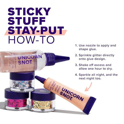 Unicorn Snot Glitter Glue Primer - Sticky Stuff™ Stay Put Glitter Glue for Long-Lasting Perfection - Safe for Face - Waterproof, Non-Toxic Primer for Body & Face - Dries Clear