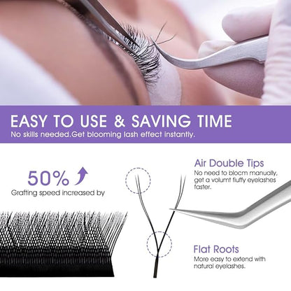 YY Eyelash Extension 0.10mm C Curl 8-14mm Mixed Tray Lash Supplies Premade Fans Y Shape Volume Lash 12 Rows Premium Faux Mink Lash Extensions (8-14 MIX, Black ;0.10 C)