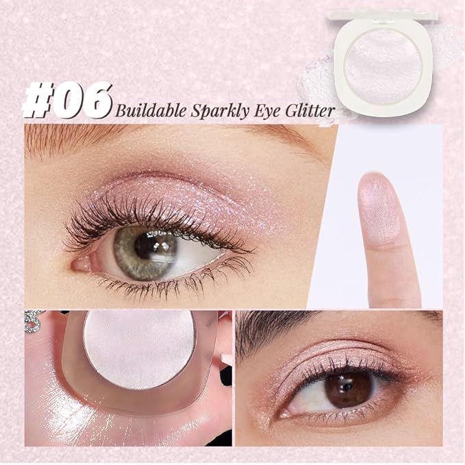 Eye shadow low saturation delicate long-lasting eye shadow palette, Monochrome Glittler Eyeshadow, pressed glitter eyeshadow, Glittle Eyeshadow Cream Single Vegan Eyeshadow, (11 Glittle Pink White)