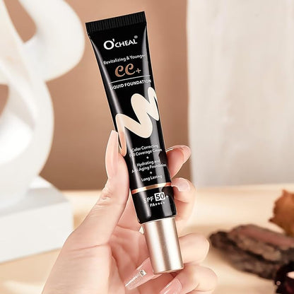 O'CHEAL Full Coverage Lightweight Natural Color CC Cream and 3PCS Black 4D Telescopic Mascara Waterproof