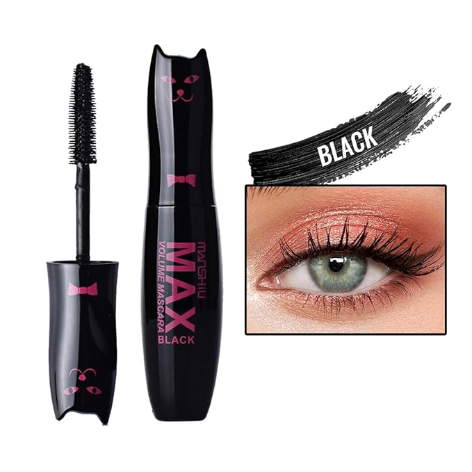 LAMUSELAND Volume Curling Mascara, 4 Colors Waterproof Smudge-proof Thickening Lengthening Liquid Lash Extensions, Natural Long-Lasting Eye Makeup Tool Set for Women Girls (Navy Blue)