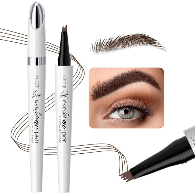 Magic Eyebrow Pencil 1Pcs Waterproof Eyebrow Tattoo Pencil 3D Microblading Eyebrow Pencil with 4 Fork Tip, Natural Makeup Fine Stroke Magic Eyebrow Pencil for women (Dark Brown)