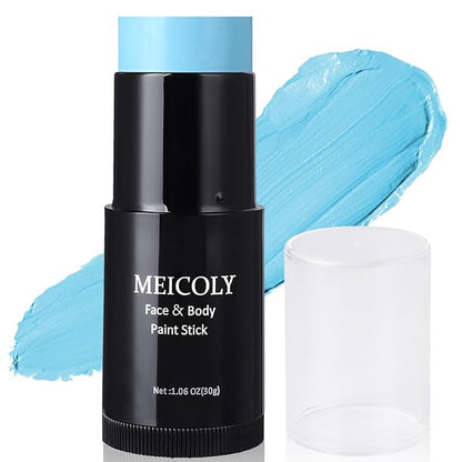 MEICOLY Blue Face Body Paint Stick(1.06 Oz),Blue Face Paint Sadness,Sweatproof Waterproof Pale Blue Body Paint for Corpse Bride Halloween SFX Avatar Sally Makeup,Blue Eye Black Stick,Light Blue