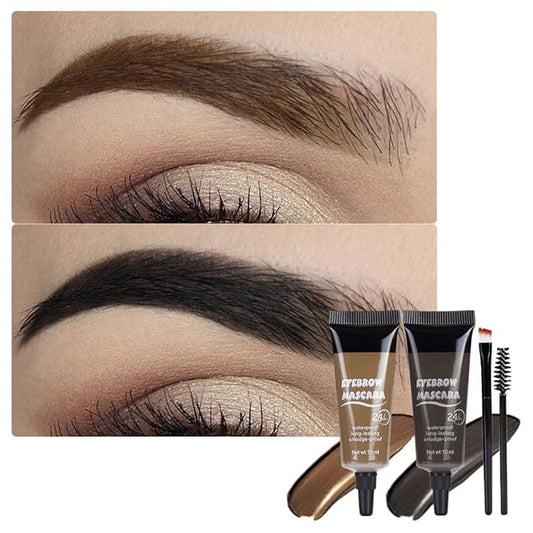 Tinted Thickening Eyebrow Mascara with Two Eyebrow Brushes,Brow Fast Sculpt,Waterproof,Transfer-proof,Eyebrow Tinting Kit- Cruelty Free - Light Medium Brown (2 Pack) (01#Brown &04#Black)
