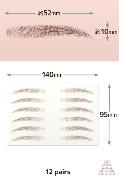 CLASSE Waterproof Eyebrow Tattoo Sticker, 12pair 4D Hair-Like temporary sticker on eyebrows, No water needed, peel off Painfuless, for women girls Natural Flat Brown