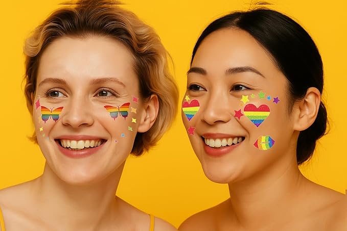 107PCS Artist-Designed Temporary Tattoos – LGBTQ+ Pride Fake Tattoos, Glitter Stickers for Adults, Festival Accessories & Fiesta Party Favors Kit