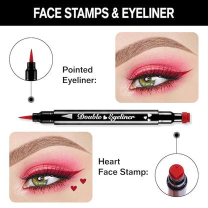 evpct 1Pcs Red Colored Winged Eyeliners Stamp, Red Hearts Face Stamps Makeup Eyeliner Eye Stamp Liners Tool Set Kit for Women Waterproof, Wing Eyeliner Stamp Figures Tool Wingliner Shapes, 08#