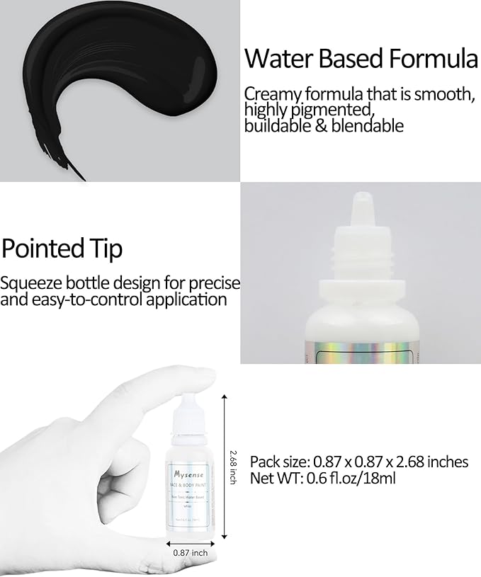 Mysense Face Body Paint Kit,Water Based Washable Face Paint,Non-toxic Cream Body Paint for Adults and Children Halloween Costume SFX Cosplay Clown Sugar Skull Makeup,Red+Blue+Black,0.6oz/pc