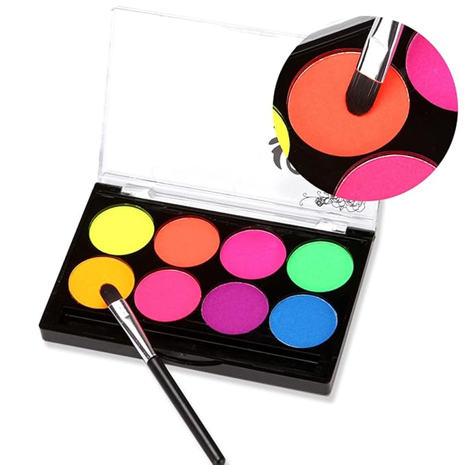 8 Colors UV Neon Glow in the Dark Face Paint,Water Activated Eyeliner Set Neon Rave Body Paint Palette,Water Based Fluorescent Face Painting Kit Halloween Washable for Kids