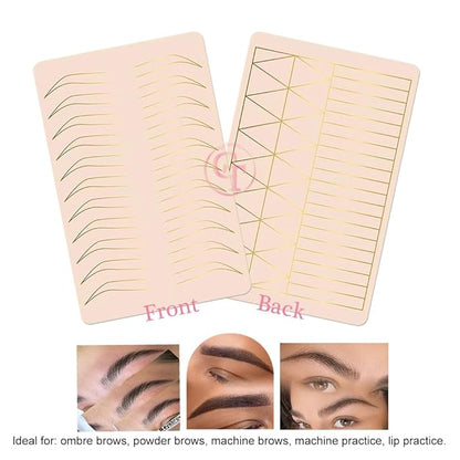 2PCS Doulbe Sides Silicone Practice Skin 1.5mm Thickness Permanent Makeup Tattoo Practice Pad for Eyebrow/Lip Practice (Pink Pad+Golden Line)
