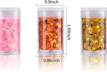 Pack of 24 Colors Chunky and Fine Glitter Mixed,Nail Art Face Body Hair Iridescent Sequins Loose Glitter,DIY Epoxy Resin Craft Slime Tumbler Making Flakes Powder