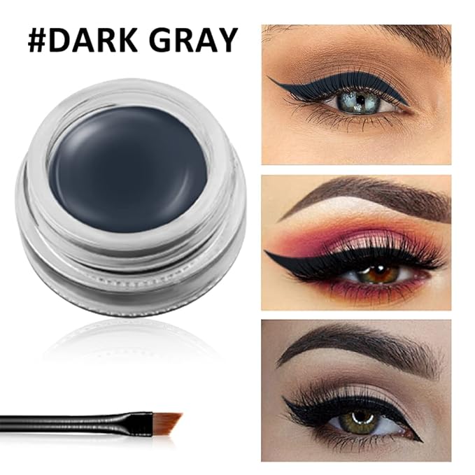 Erinde Waterproof Gel Eyeliner - Long Lasting Cream, High-Intensity Pigments, Smudge-Proof Eye Liner & Eyeshadow Primer with 2PCS Eyeliner Brushes (08# Dark Gray)