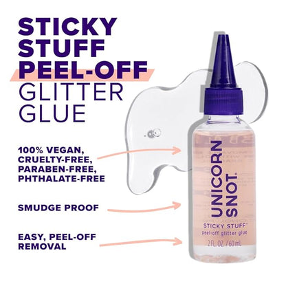Unicorn Snot Glitter Glue Primer - Sticky Stuff™ Peel Off Glitter Glue for Long-Lasting Perfection - Safe for Face - Waterproof, Non-Toxic Primer for Body & Face - Dries Clear