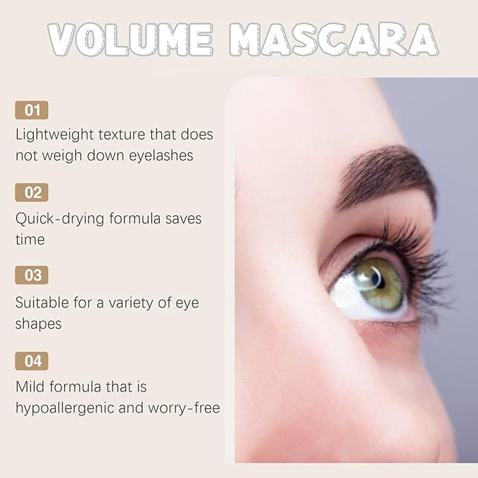 Bubble Mascara - anti-smudge, thick and long formula, anti-clumping, create thick and long eyelashes, enhance natural makeup effect, can be applied in layers to enhance curl (2 packs)