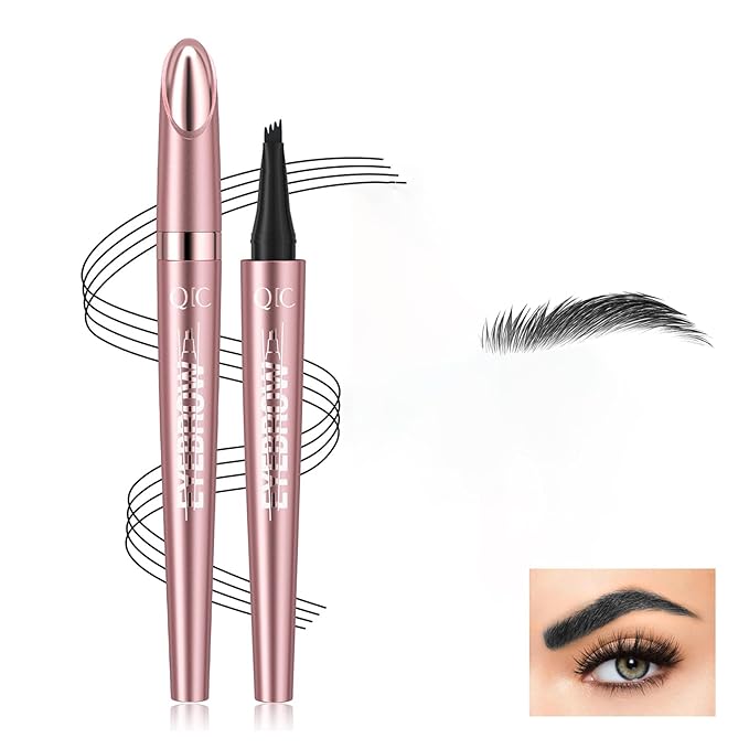 3D Eyebrow Pencil, 4 Tip Microblading, 24 Hours Smudge Proof Brow Pen, Brow Pen Makeup Natural Fine Stroke, Waterproof Eyebrow Pencil for Women (Black)