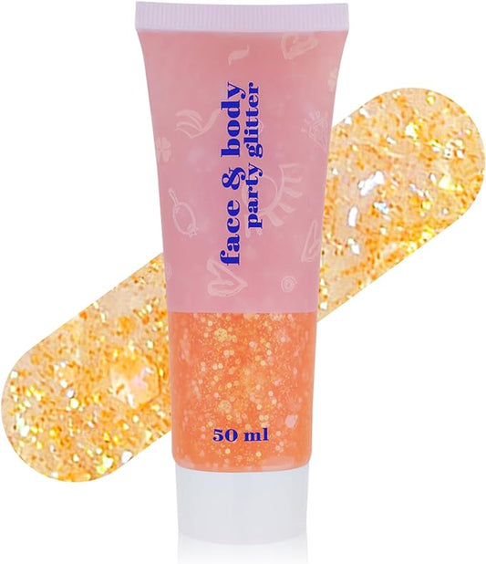MEICOLY Orange Body Glitter,Sparkling Face Glitter Gel,Mermaid Sequins Face Paint Glitter Autumn Makeup,Eye Hair Chunky Festival Rave Accessories Makeup,Party Body Glitter Gel for Women Kids,50ml