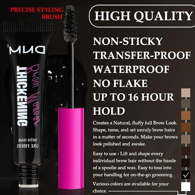 Tinted Thickening Brow Mascara,Brow Fast Sculpt,Waterproof, Transfer-proof, Brush to Fill in Eyebrows and Cover Gray Hairs - Cruelty Free - Light Medium Brown (2pcs 08 Black)