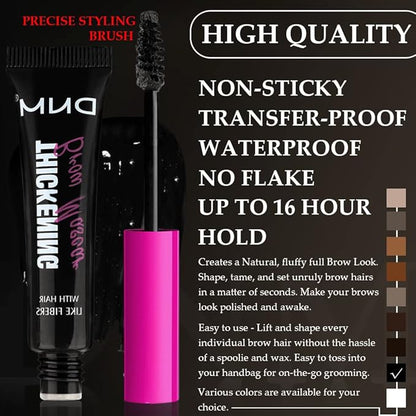 Tinted Thickening Brow Mascara,Brow Fast Sculpt,Waterproof, Transfer-proof, Brush to Fill in Eyebrows and Cover Gray Hairs - Cruelty Free - Light Medium Brown (2pcs 08 Black)