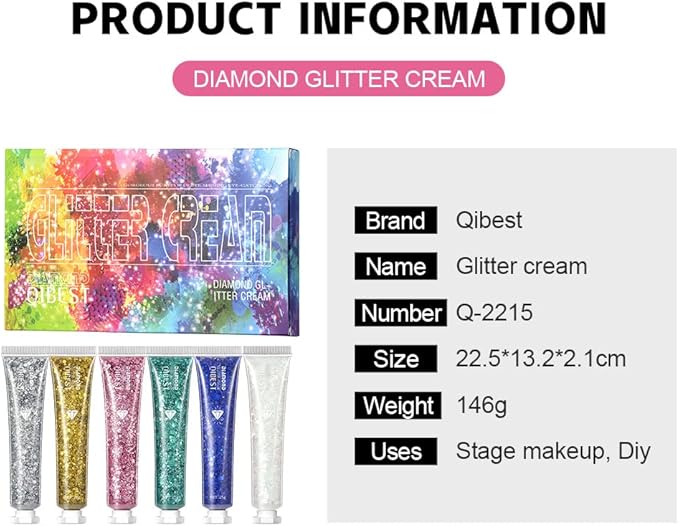 Pop Eye Shadow Sequin Cream Face Body Glitter Polarized Sequin Cream High Light Dazzle Color Brightening Set Stage Makeup， 6-Color Suit