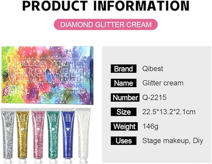 Pop Eye Shadow Sequin Cream Face Body Glitter Polarized Sequin Cream High Light Dazzle Color Brightening Set Stage Makeup， 6-Color Suit