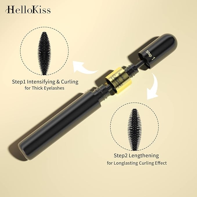 Waterproof 2in1 Mascara Cool Black Volume Length Mascara Long-lasting Curling Smudge-proof No Clumping