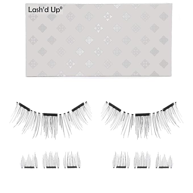 Lash'd Up Magnetic Eyelashes Without Eyeliner 3 Magnets (Can also be worn as Dual Magnets) Full Eye Snap-on Set Soft Faux Silk Vegan (Very Natural)