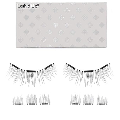 Lash'd Up Magnetic Eyelashes Without Eyeliner 3 Magnets (Can also be worn as Dual Magnets) Full Eye Snap-on Set Soft Faux Silk Vegan (Very Natural)