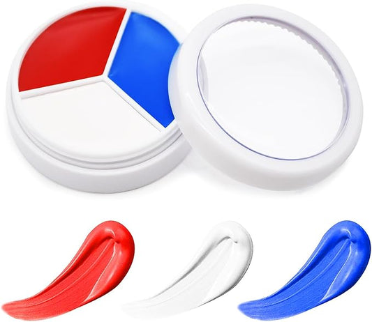 Red White Blue Face Paint - 3 Colors 12g USA American Flag Patriotic Stripe Fan Brush Stick, Face and Body Paint for 4th of July Independence Day, Halloween Cosplay Makeup, Sports Events Party Stuff