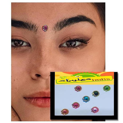 Bindi Premium Collection Multicolor White Stones Medium Size Round Bindis for Womens and Girls 5MM-Ananaya-7 Bindi (Pack of 2)
