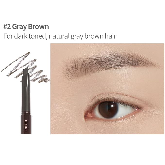 ETUDE Drawing Eye Brow #2 Grey Brown | Long Lasting Eyebrow Pencil for Soft Textured Natural Daily Look Eyebrow Makeup